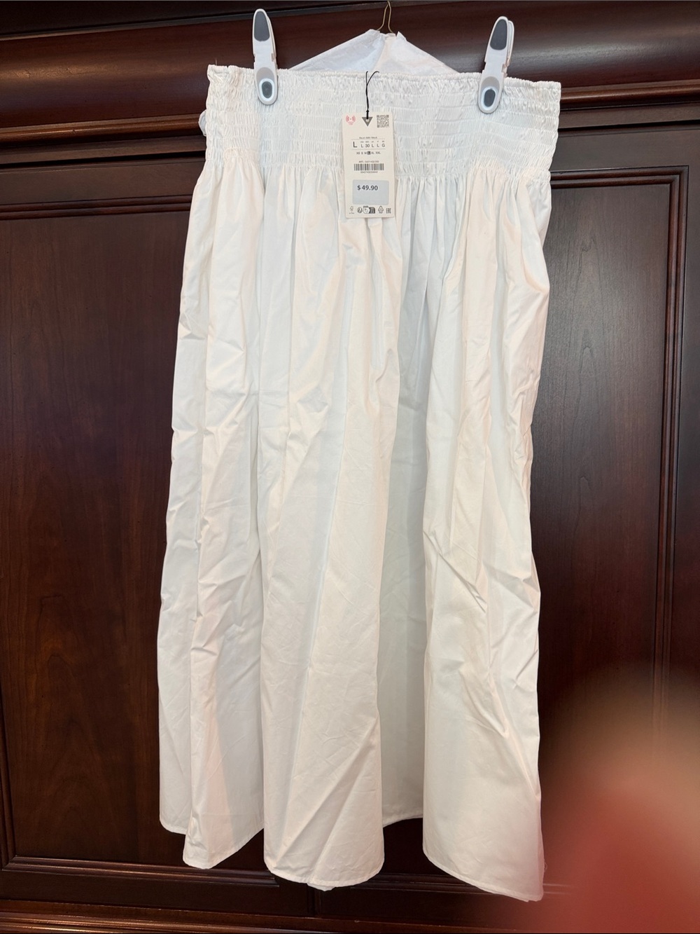 Zara White Smocked-Waist Midi Skirt